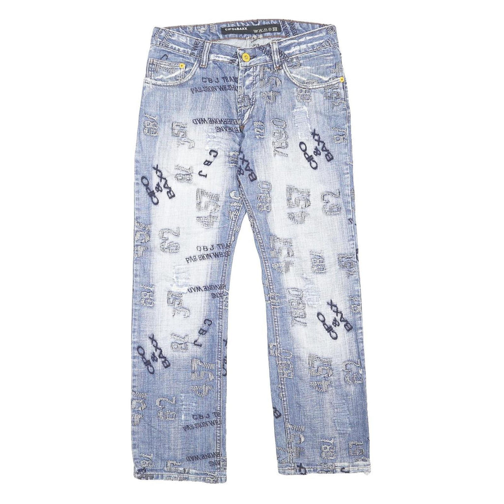 CIPO & BAXX Mens Jeans Blue Regular Straight Denim Medium W29 L28 Distressed