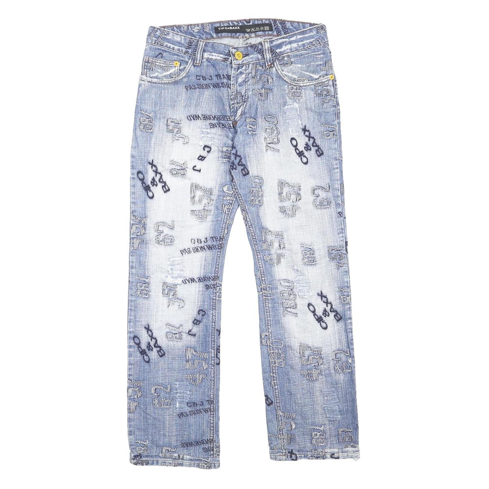 CIPO & BAXX Mens Jeans Blue Regular Straight Denim Medium W29 L28 Distressed