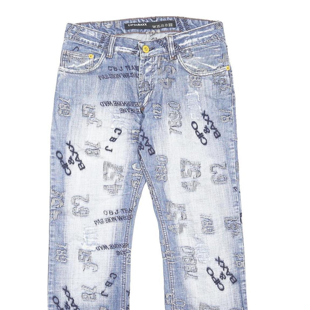 CIPO & BAXX Mens Jeans Blue Regular Straight Denim Medium W29 L28 Distressed