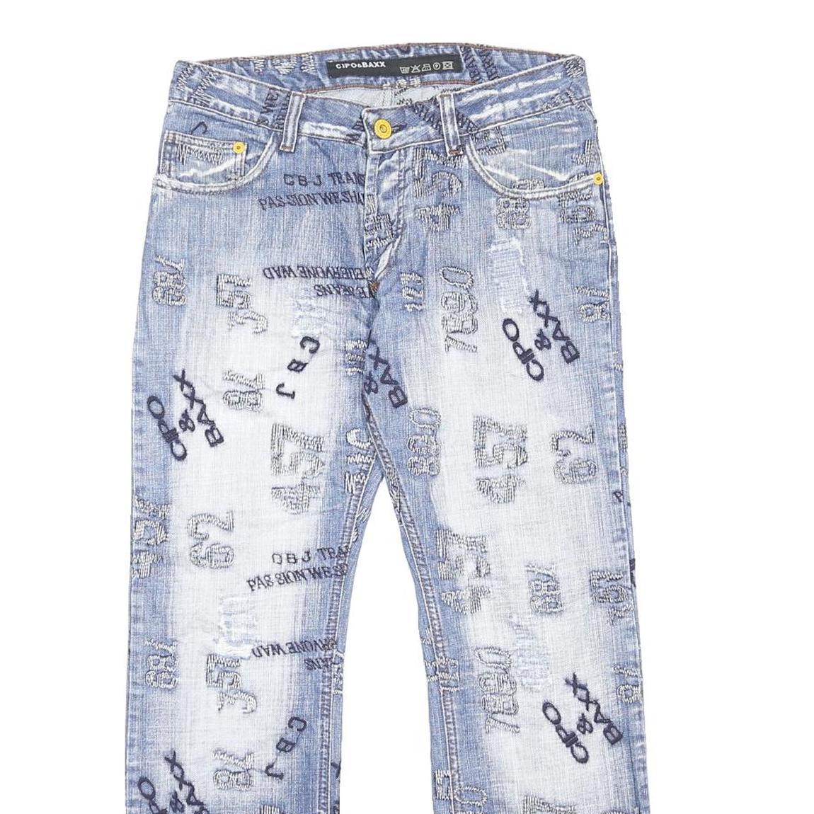 CIPO & BAXX Mens Jeans Blue Regular Straight Denim Medium W29 L28 Distressed