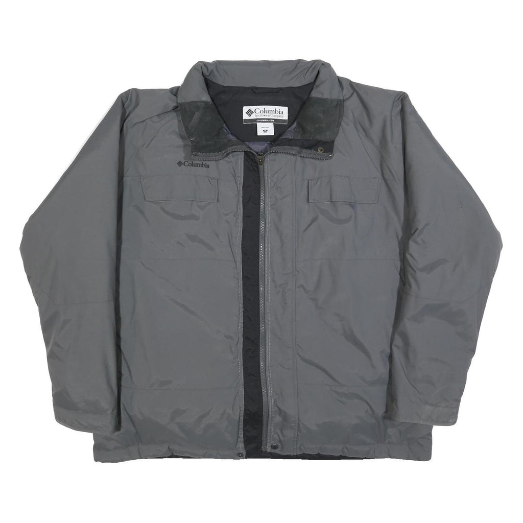 COLUMBIA Mens Grey & Black Outdoor Jacket XL Polyester Blend Zip Casual