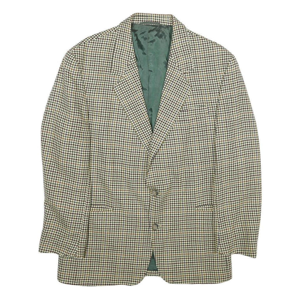 LIBERTY Mens Beige & Green Wool Check Button Jacket L Woven Classic Fit