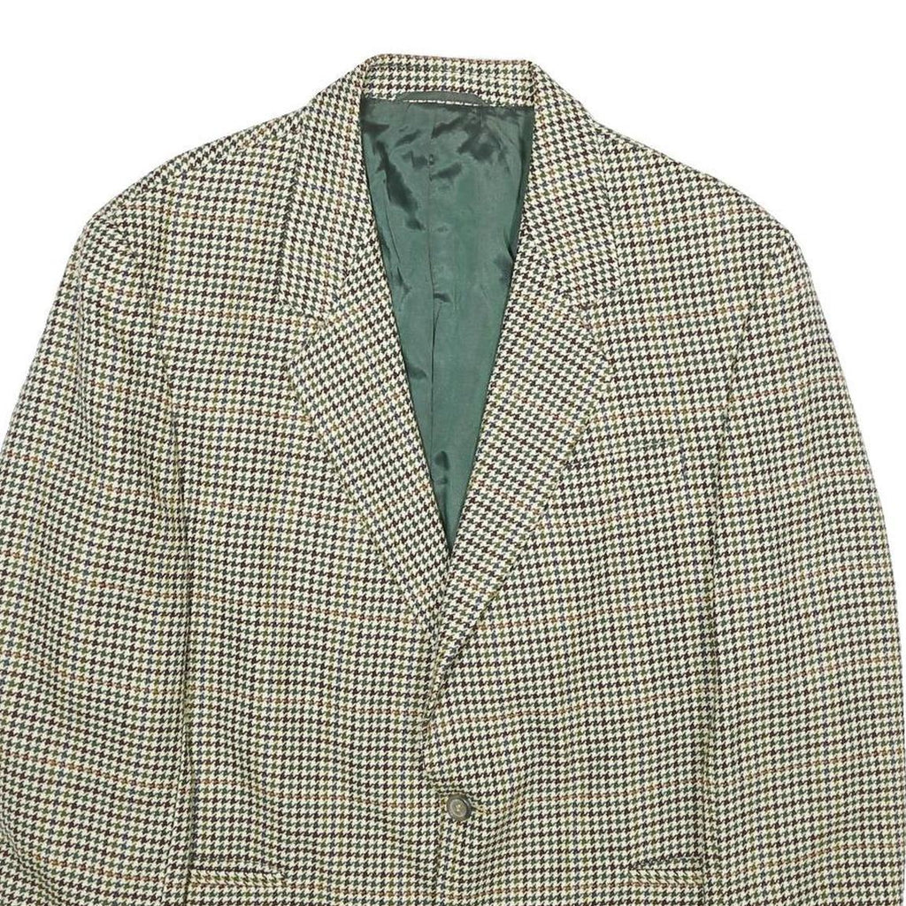 LIBERTY Mens Beige & Green Wool Check Button Jacket L Woven Classic Fit