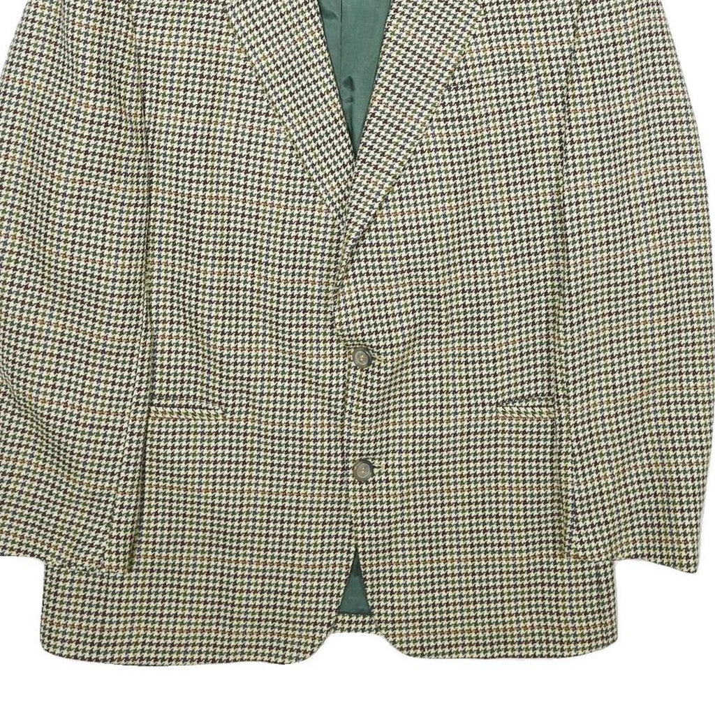 LIBERTY Mens Beige & Green Wool Check Button Jacket L Woven Classic Fit