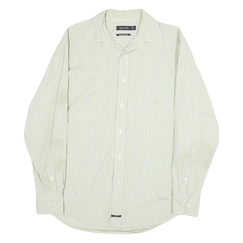 NAUTICA Mens Green & White Striped Cotton Shirt M Long Sleeve Casual