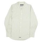 NAUTICA Mens Green & White Striped Cotton Shirt M Long Sleeve Casual
