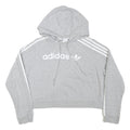 ADIDAS Womens Grey Cotton Blend Cropped Hoodie UK 8 Classic Three Stripes