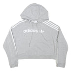 ADIDAS Womens Grey Cotton Blend Cropped Hoodie UK 8 Classic Three Stripes