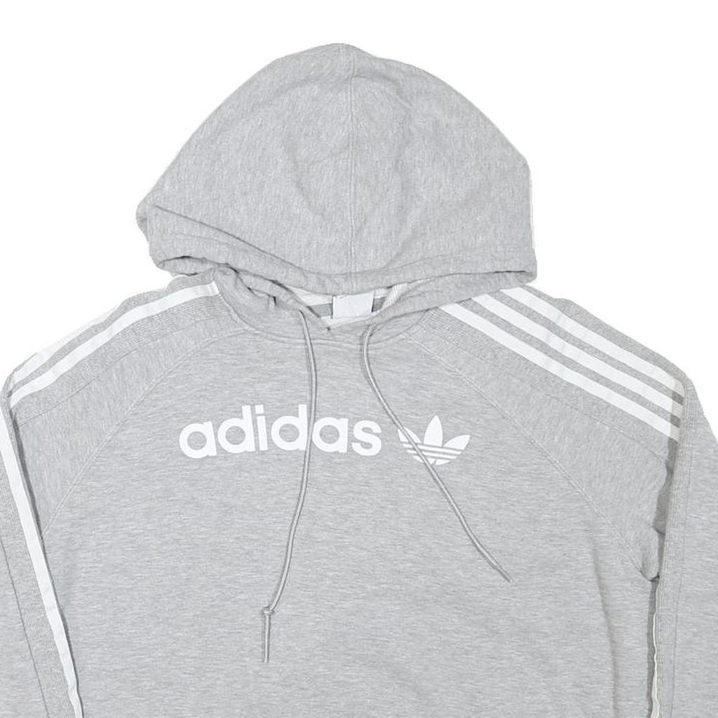 ADIDAS Womens Grey Cotton Blend Cropped Hoodie UK 8 Classic Three Stripes