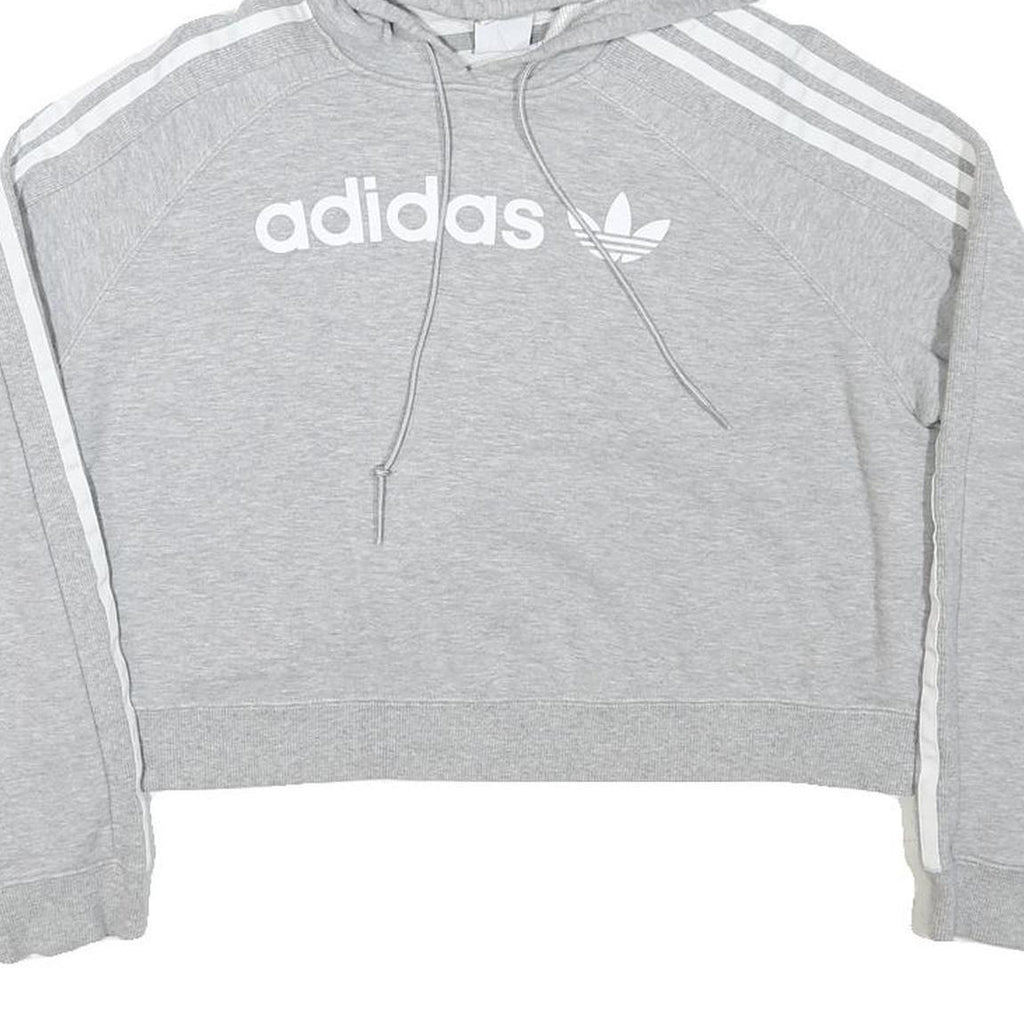 ADIDAS Womens Grey Cotton Blend Cropped Hoodie UK 8 Classic Three Stripes