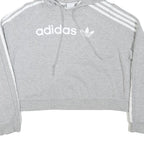 ADIDAS Womens Grey Cotton Blend Cropped Hoodie UK 8 Classic Three Stripes