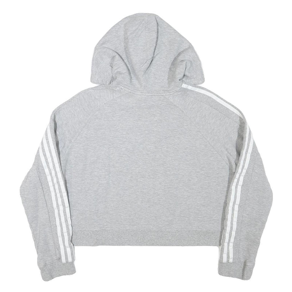 ADIDAS Womens Grey Cotton Blend Cropped Hoodie UK 8 Classic Three Stripes