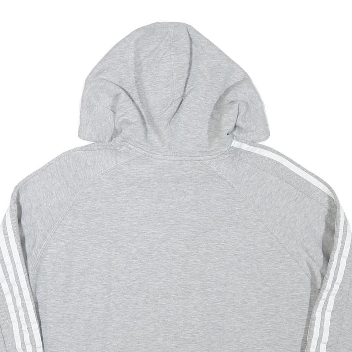 ADIDAS Womens Grey Cotton Blend Cropped Hoodie UK 8 Classic Three Stripes