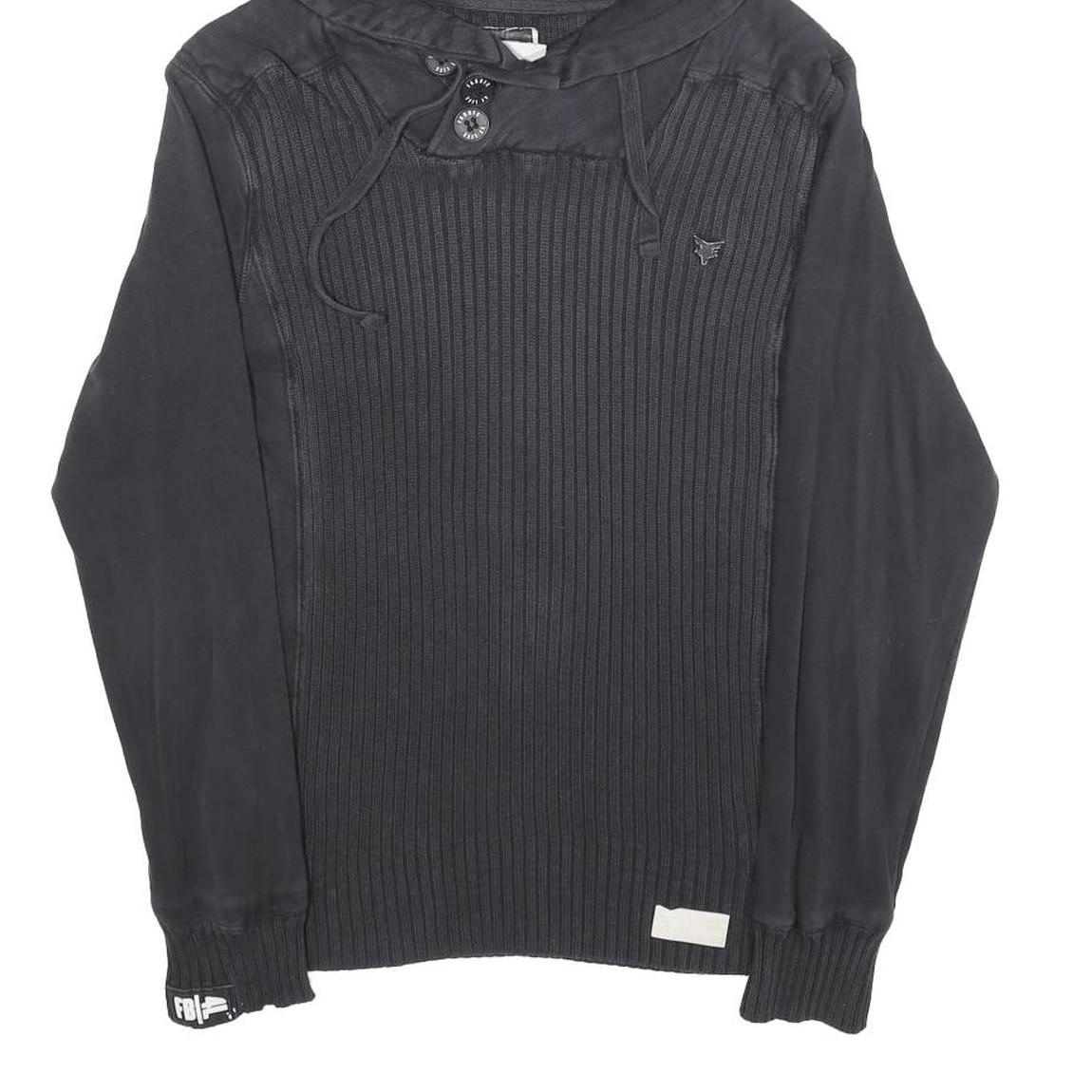 FABRIC OF LIFE Mens Black Cotton Blend Pullover Hoodie S Ribbed Panel