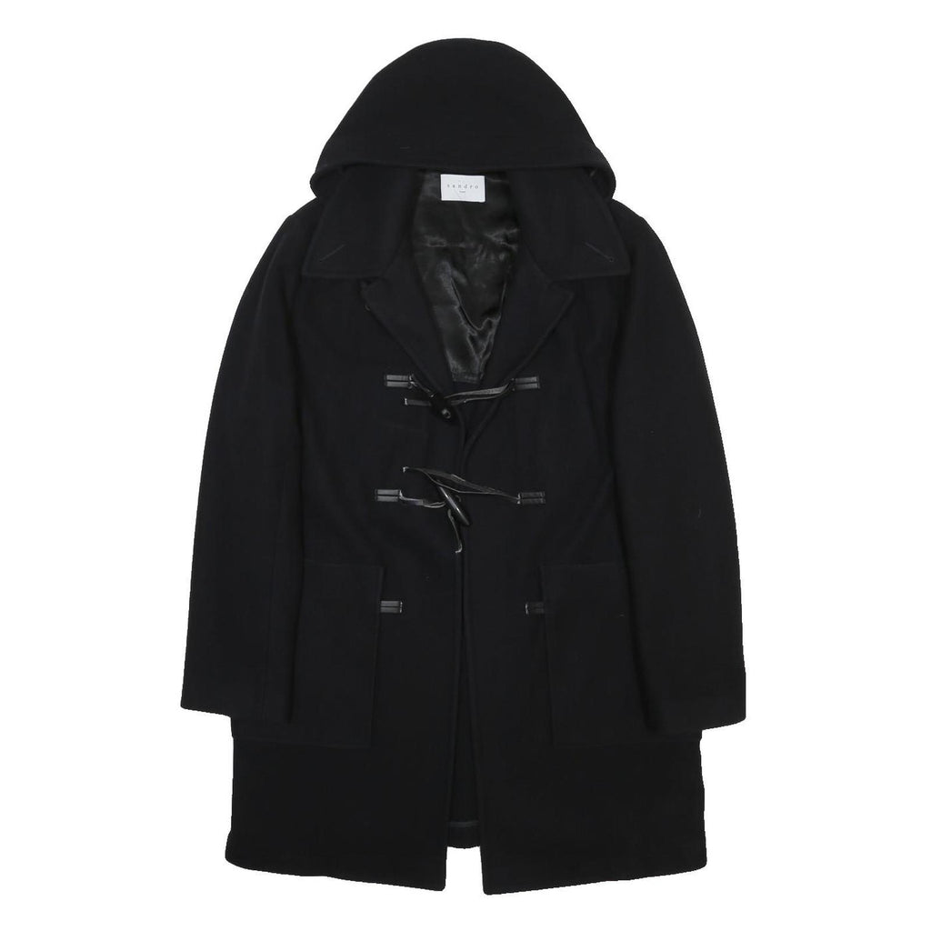 SANDRO Womens Black Wool Blend Jacket L Button Closure Classic Outerwear Coat
