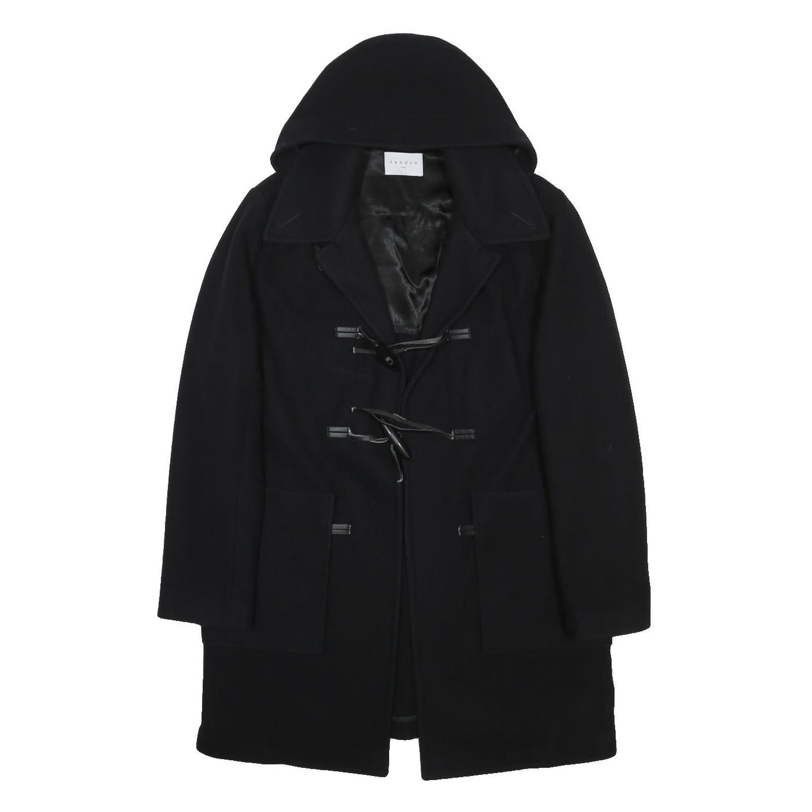 SANDRO Womens Black Wool Blend Jacket L Button Closure Classic Outerwear Coat