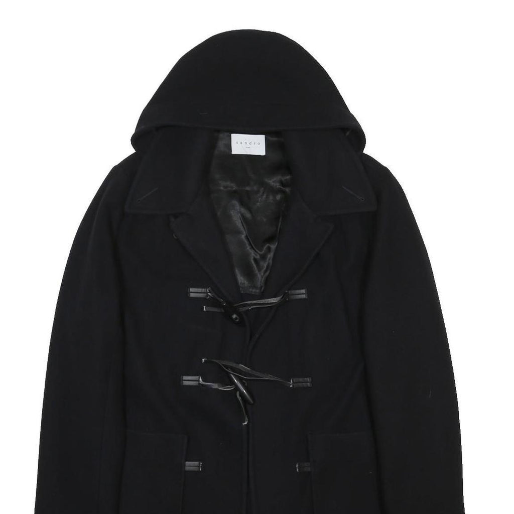 SANDRO Womens Black Wool Blend Jacket L Button Closure Classic Outerwear Coat