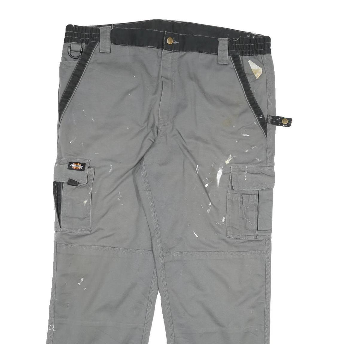 DICKIES Mens Grey Straight Twill Workwear Relaxed Cargo Trousers W40 L30