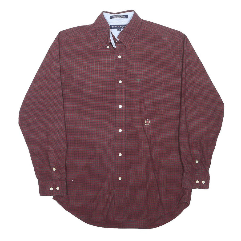 TOMMY HILFIGER Mens Maroon & Green Checked Shirt M Classic Fit Button-Down