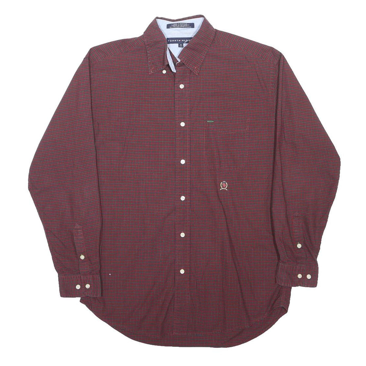 TOMMY HILFIGER Mens Maroon & Green Checked Shirt M Classic Fit Button-Down
