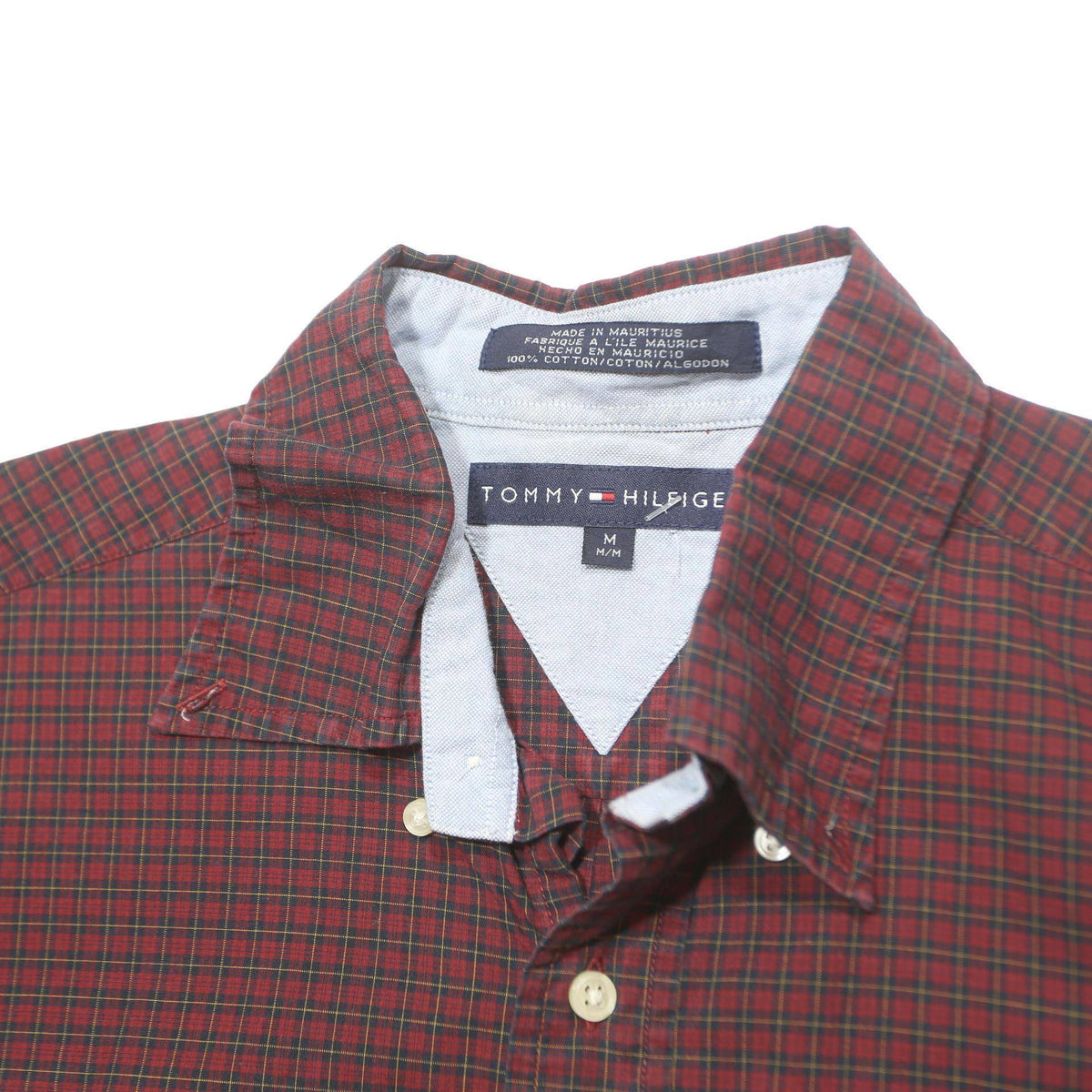 TOMMY HILFIGER Mens Maroon & Green Checked Shirt M Classic Fit Button-Down