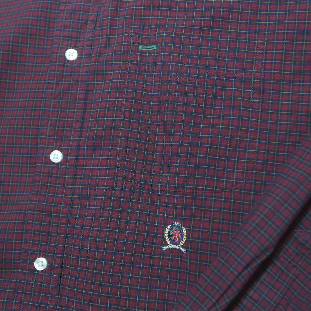 TOMMY HILFIGER Mens Maroon & Green Checked Shirt M Classic Fit Button-Down