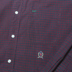 TOMMY HILFIGER Mens Maroon & Green Checked Shirt M Classic Fit Button-Down
