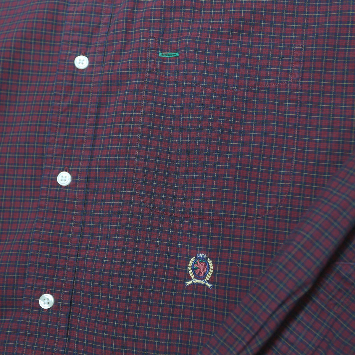 TOMMY HILFIGER Mens Maroon & Green Checked Shirt M Classic Fit Button-Down