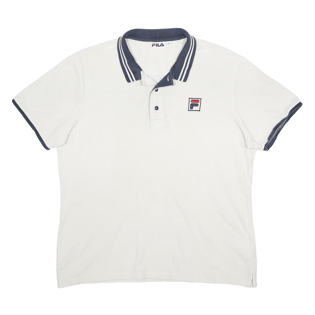 FILA Mens White & Navy Basic Cotton Short Sleeve Polo Shirt XL Brand Logo