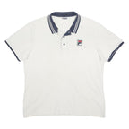 FILA Mens White & Navy Basic Cotton Short Sleeve Polo Shirt XL Brand Logo