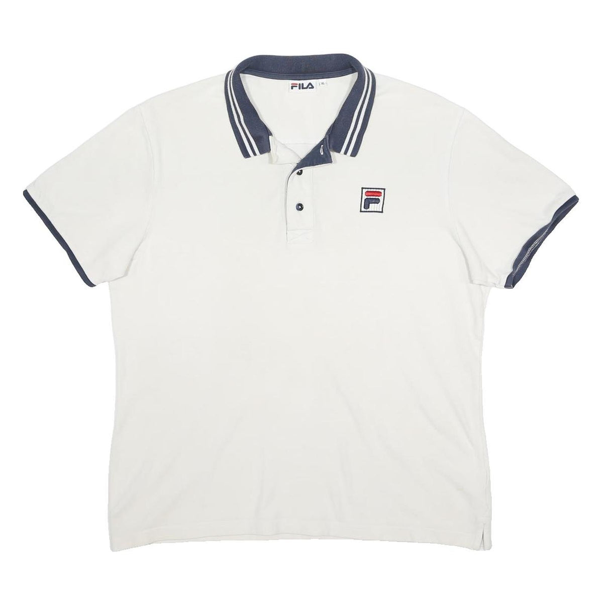 FILA Mens White & Navy Basic Cotton Short Sleeve Polo Shirt XL Brand Logo