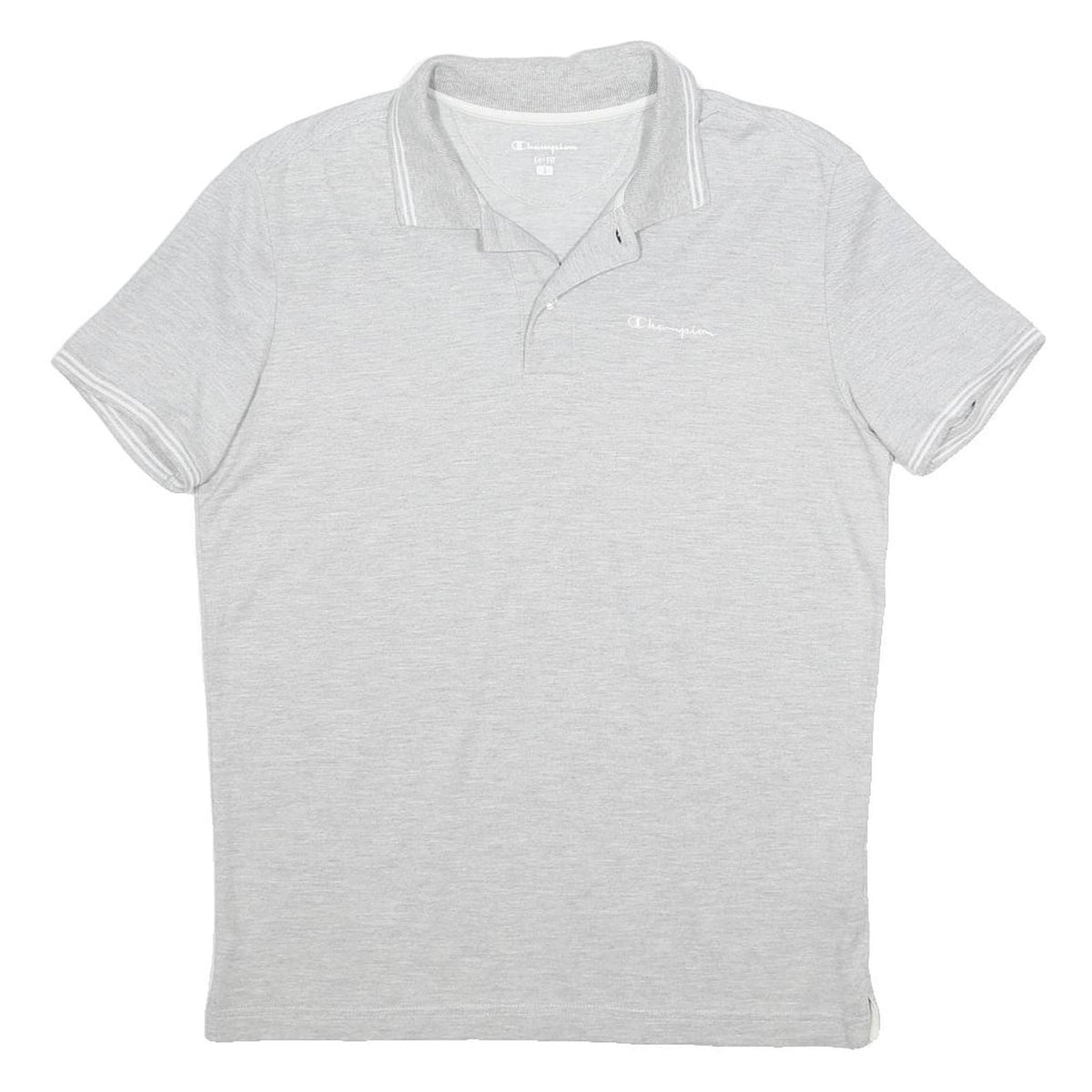 CHAMPION Mens Grey Short Sleeve Plain S Cotton Blend Polo Shirt