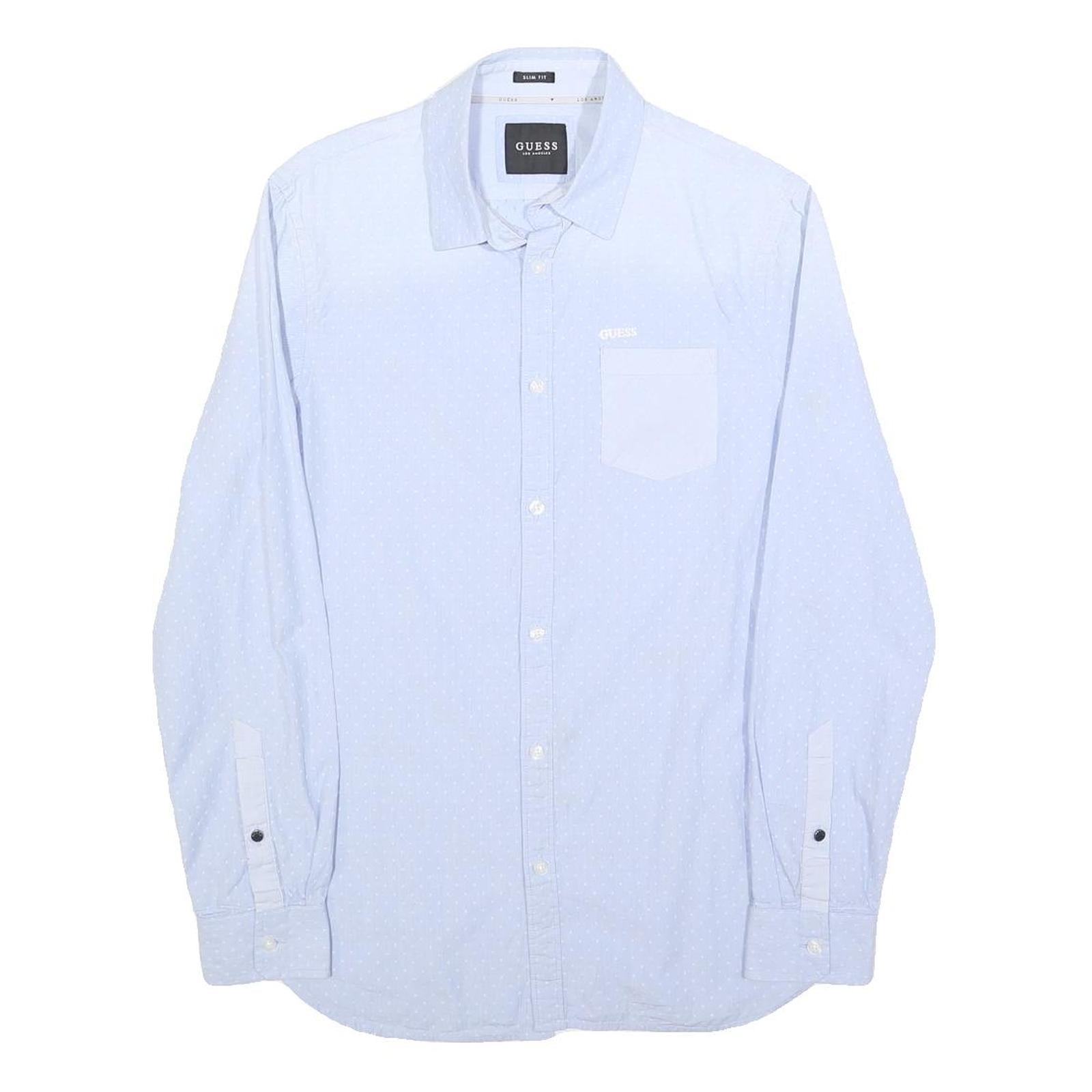 GUESS Mens Blue Slim Fit Shirt S Cotton Blend Casual Long Sleeve