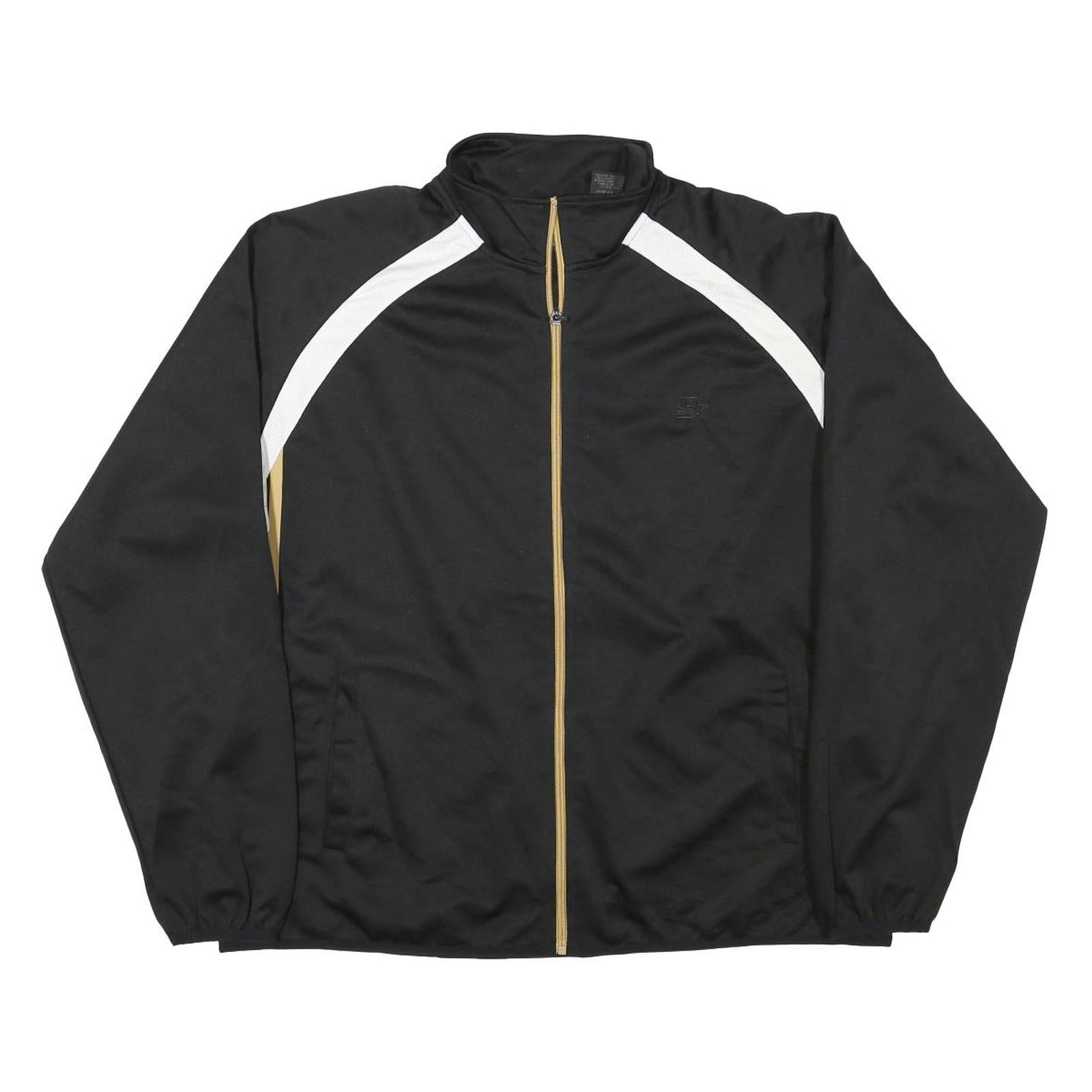 STARTER Mens Black & White Track Jacket L Polyester Blend Zip Athletic