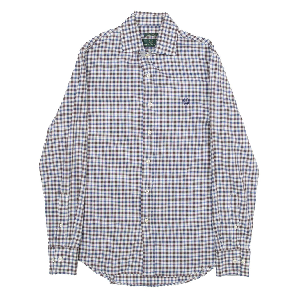 FRED PERRY Slim Fit Mens Shirt Brown Check Long Sleeve S