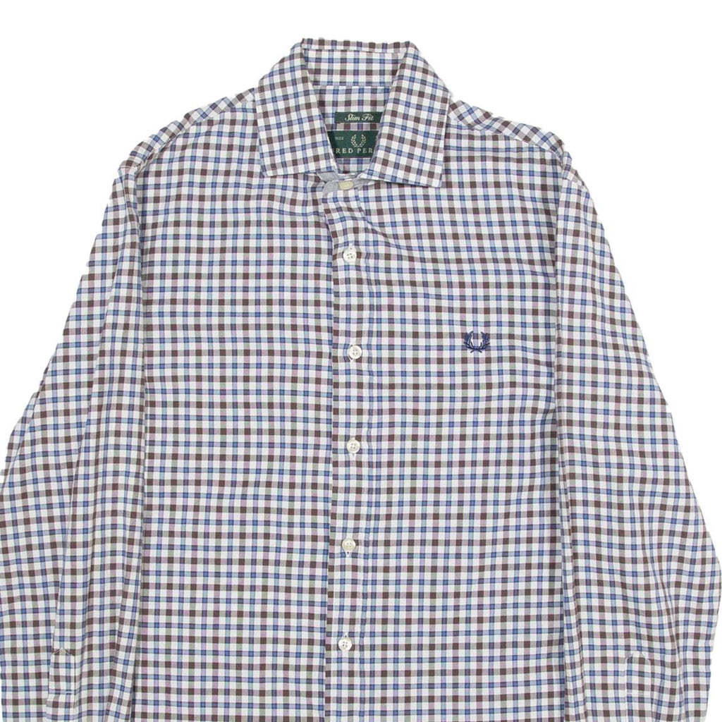 FRED PERRY Slim Fit Mens Shirt Brown Check Long Sleeve S