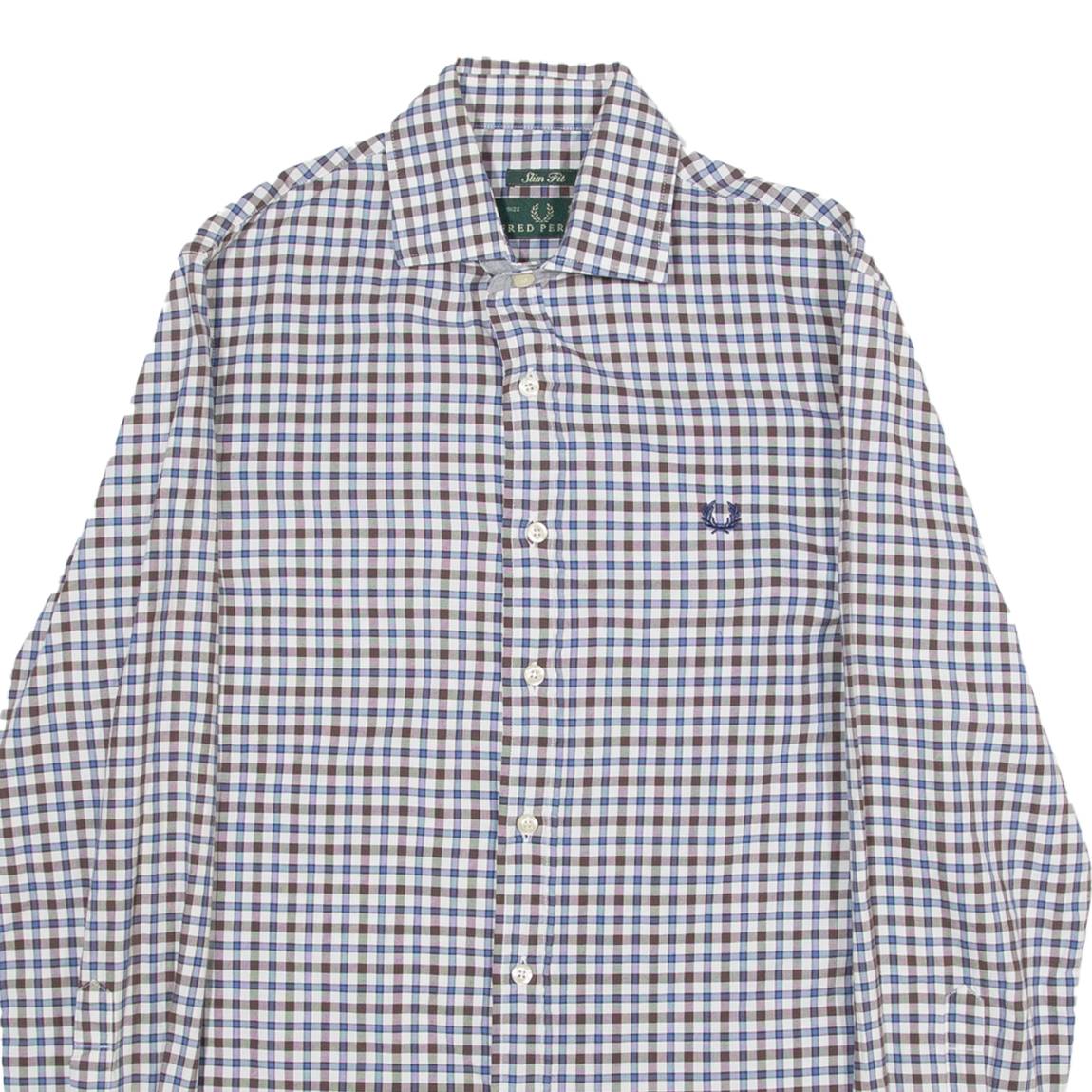 FRED PERRY Slim Fit Mens Shirt Brown Check Long Sleeve S