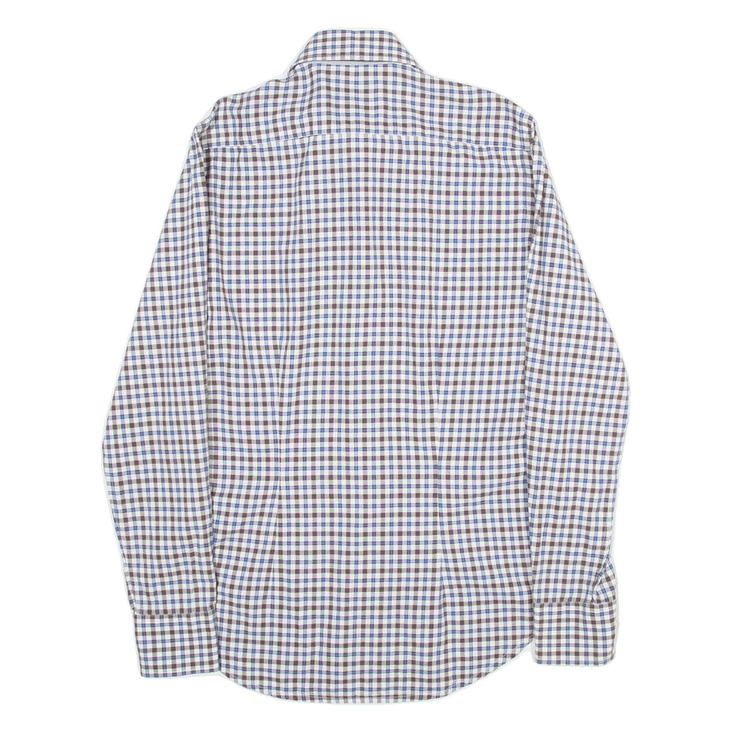 FRED PERRY Slim Fit Mens Shirt Brown Check Long Sleeve S