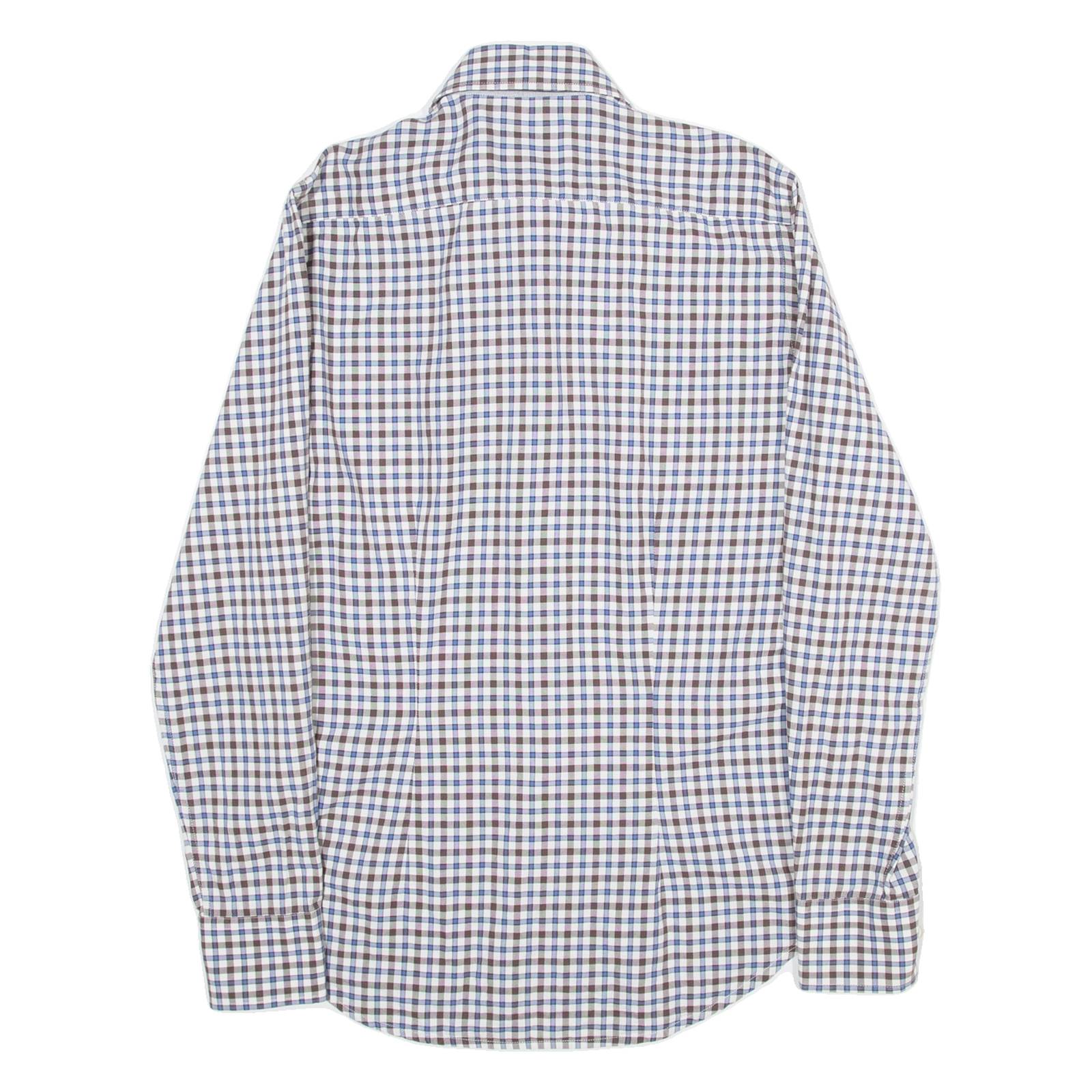 FRED PERRY Slim Fit Mens Shirt Brown Check Long Sleeve S