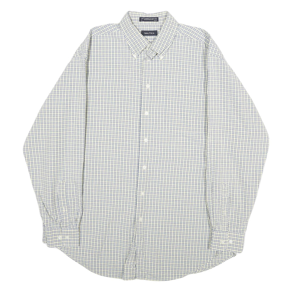 NAUTICA Mens White & Blue Checked Cotton Shirt XL Classic Button-Down Collar