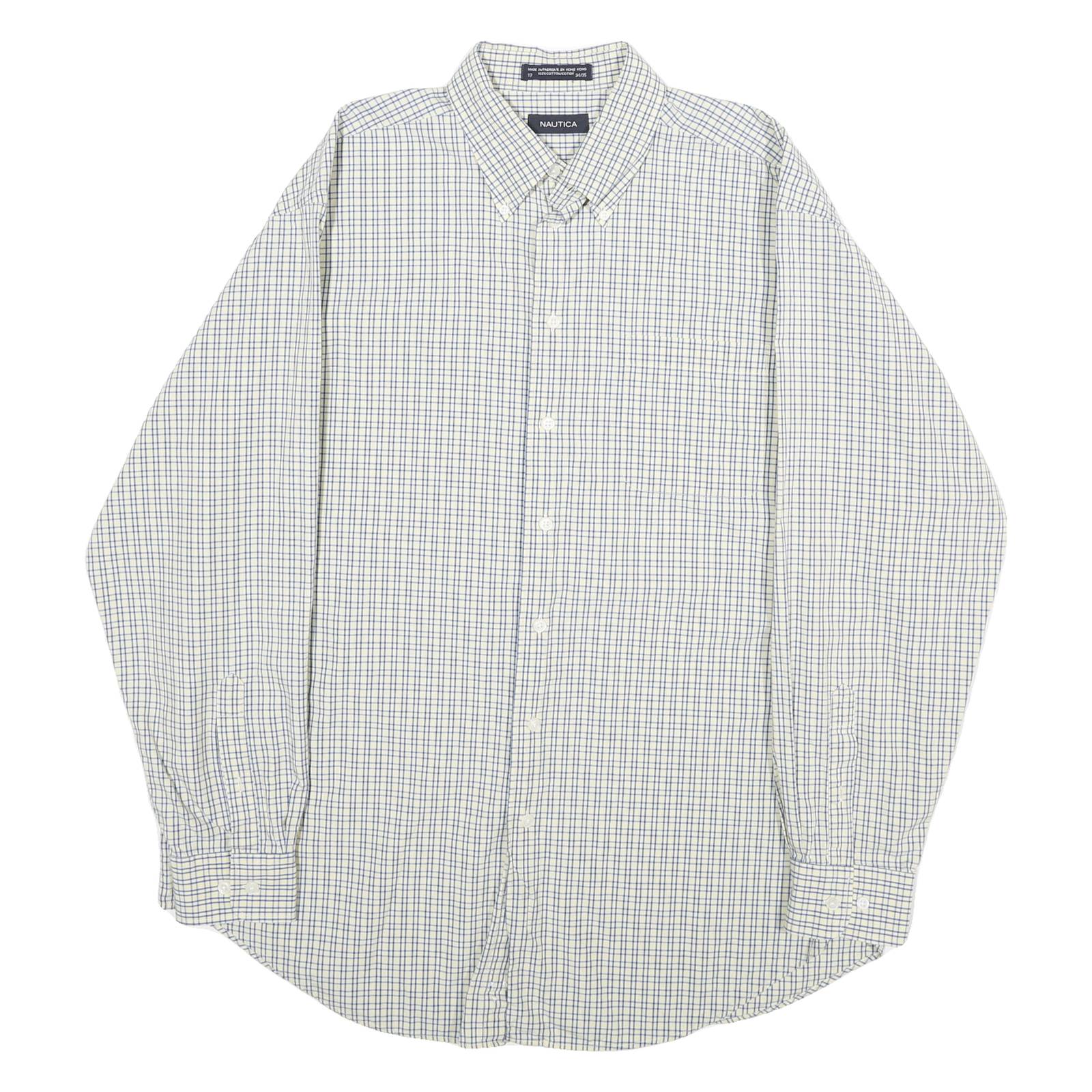NAUTICA Mens White & Blue Checked Cotton Shirt XL Classic Button-Down Collar