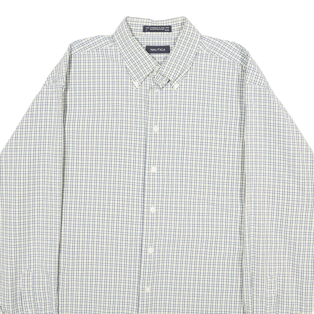 NAUTICA Mens White & Blue Checked Cotton Shirt XL Classic Button-Down Collar