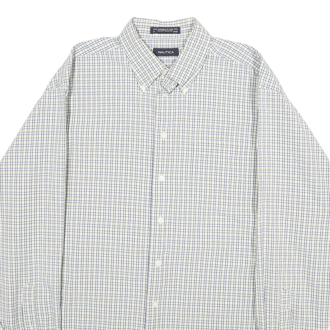 NAUTICA Mens White & Blue Checked Cotton Shirt XL Classic Button-Down Collar