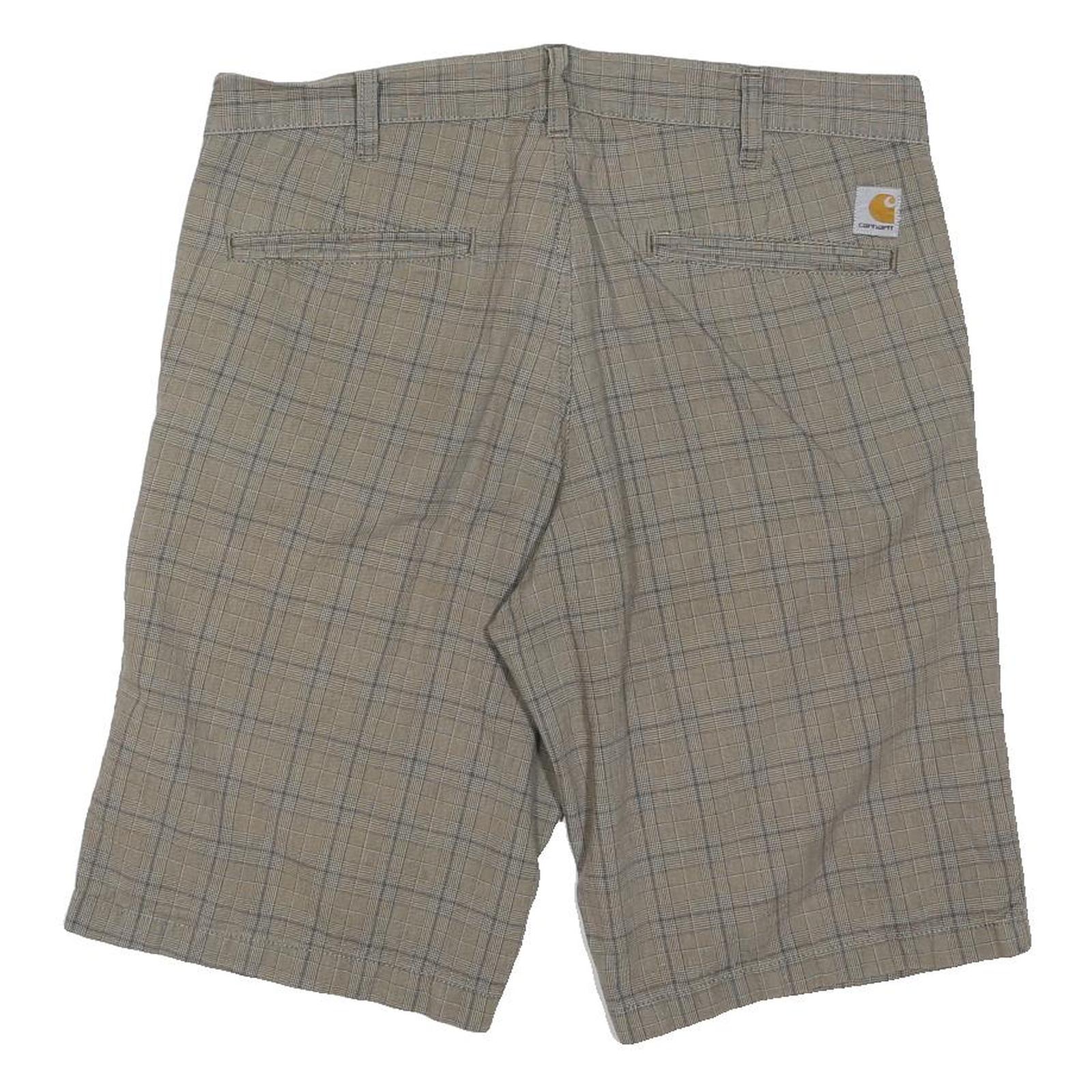 CARHARTT Mens Shorts Beige Plaid Casual M W34 Cotton Blend Zip Pockets