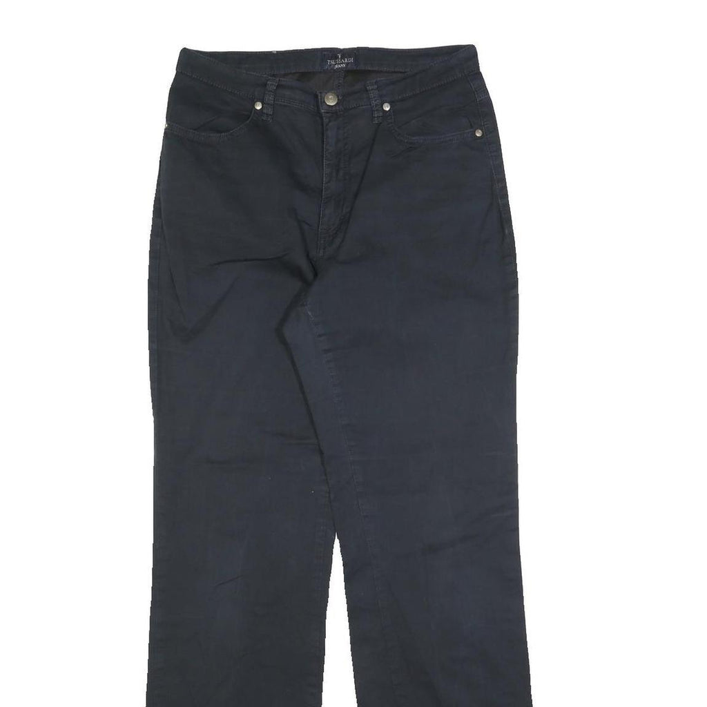 TRUSSARDI Mens Cotton Blend Black Regular Straight Trousers W31 L33 Classic Zip