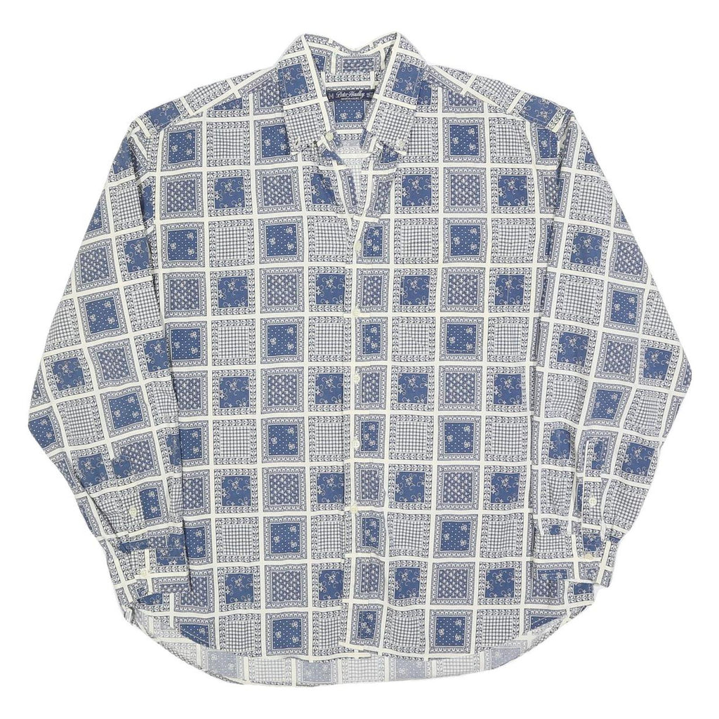 PETER HADLEY Mens Blue & White Patterned Cotton Blend Shirt L Casual Long Sleeve