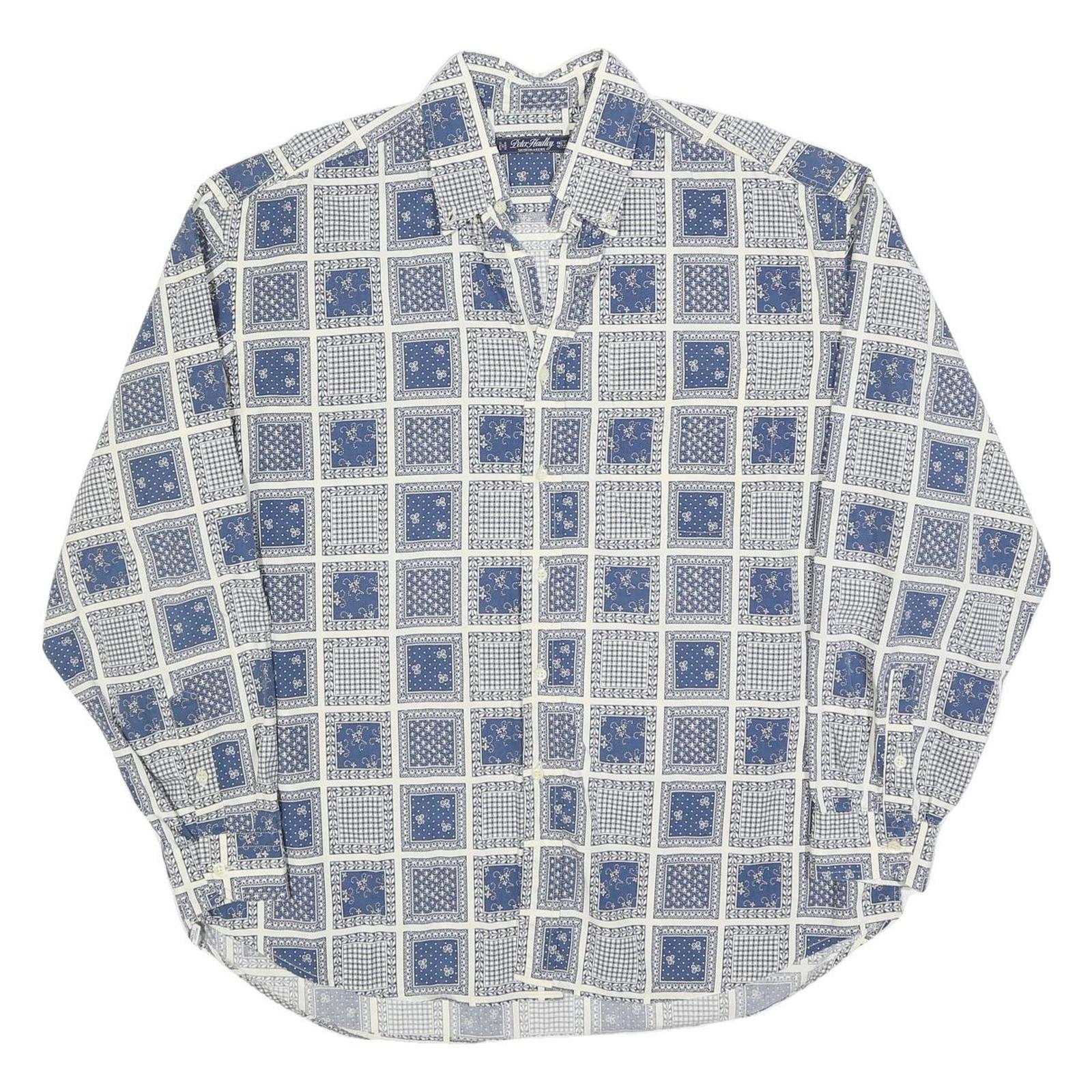 PETER HADLEY Mens Blue & White Patterned Cotton Blend Shirt L Casual Long Sleeve