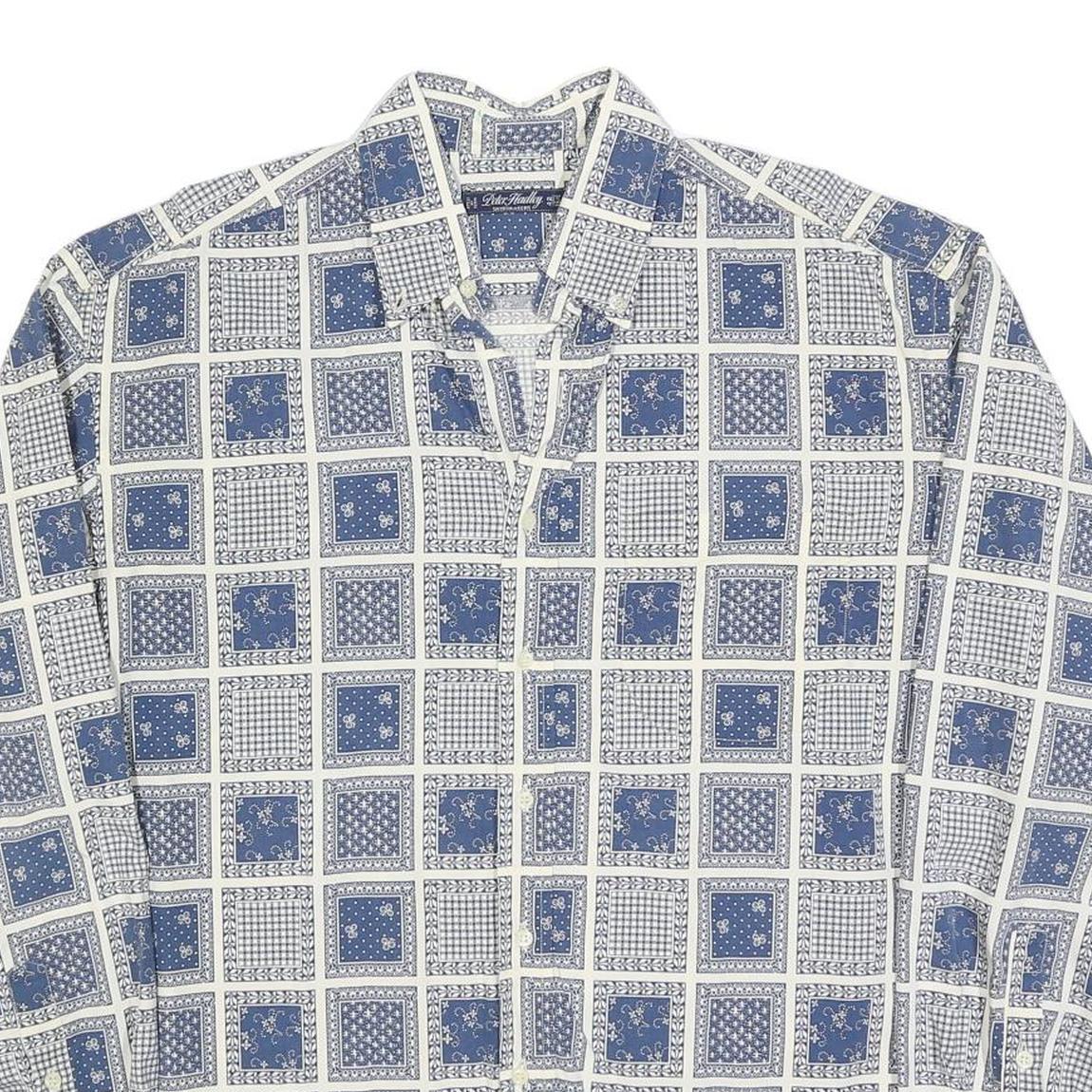 PETER HADLEY Mens Blue & White Patterned Cotton Blend Shirt L Casual Long Sleeve