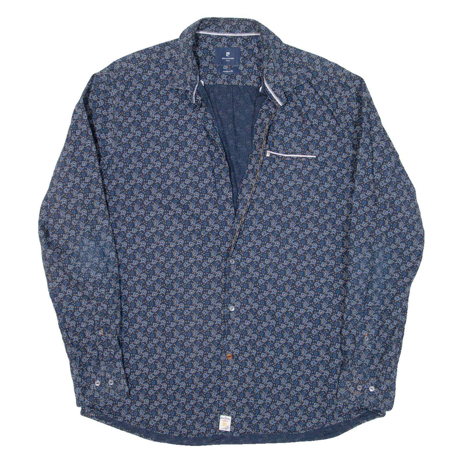 PIERRE CARDIN Mens Shirt Blue Paisley Long Sleeve L