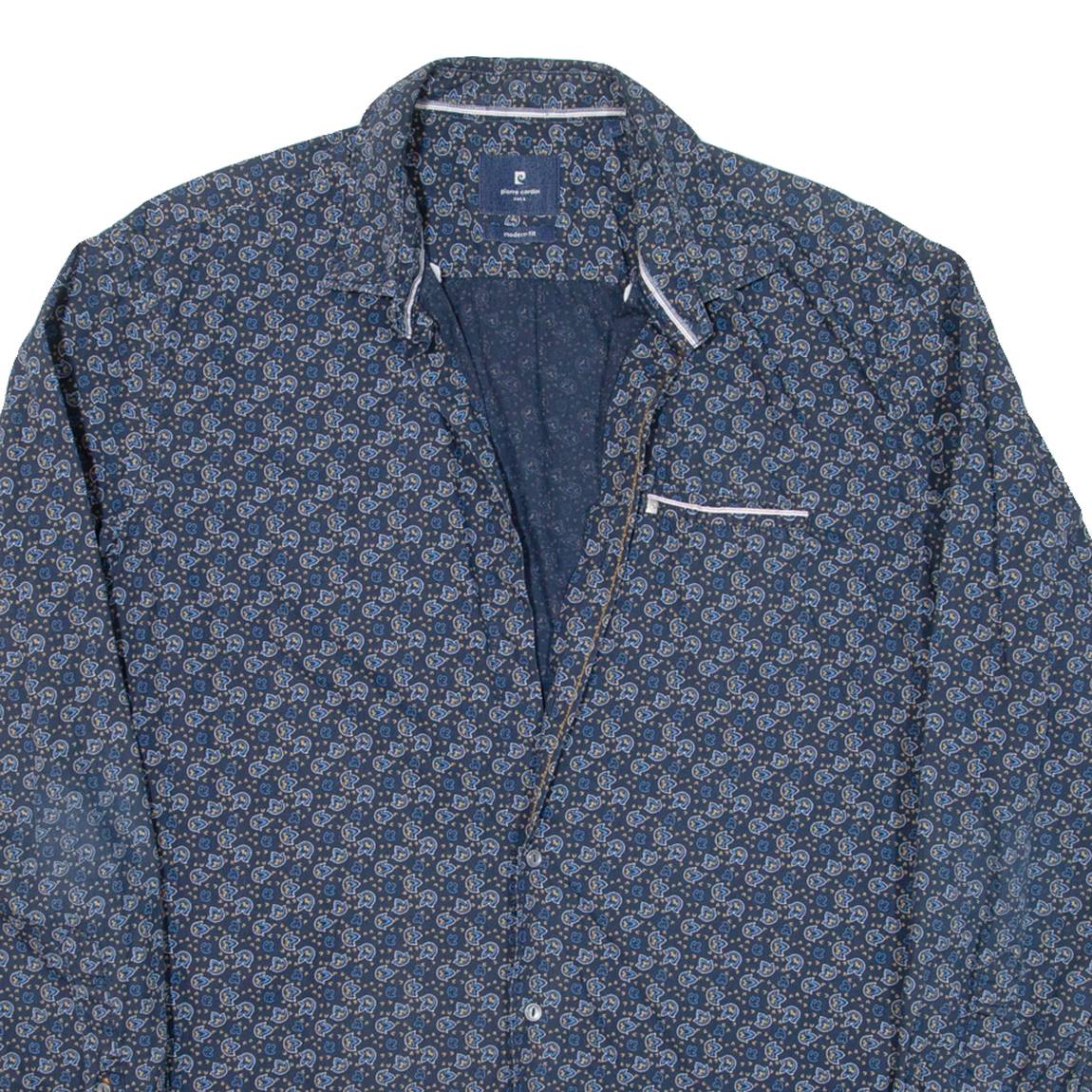 PIERRE CARDIN Mens Shirt Blue Paisley Long Sleeve L